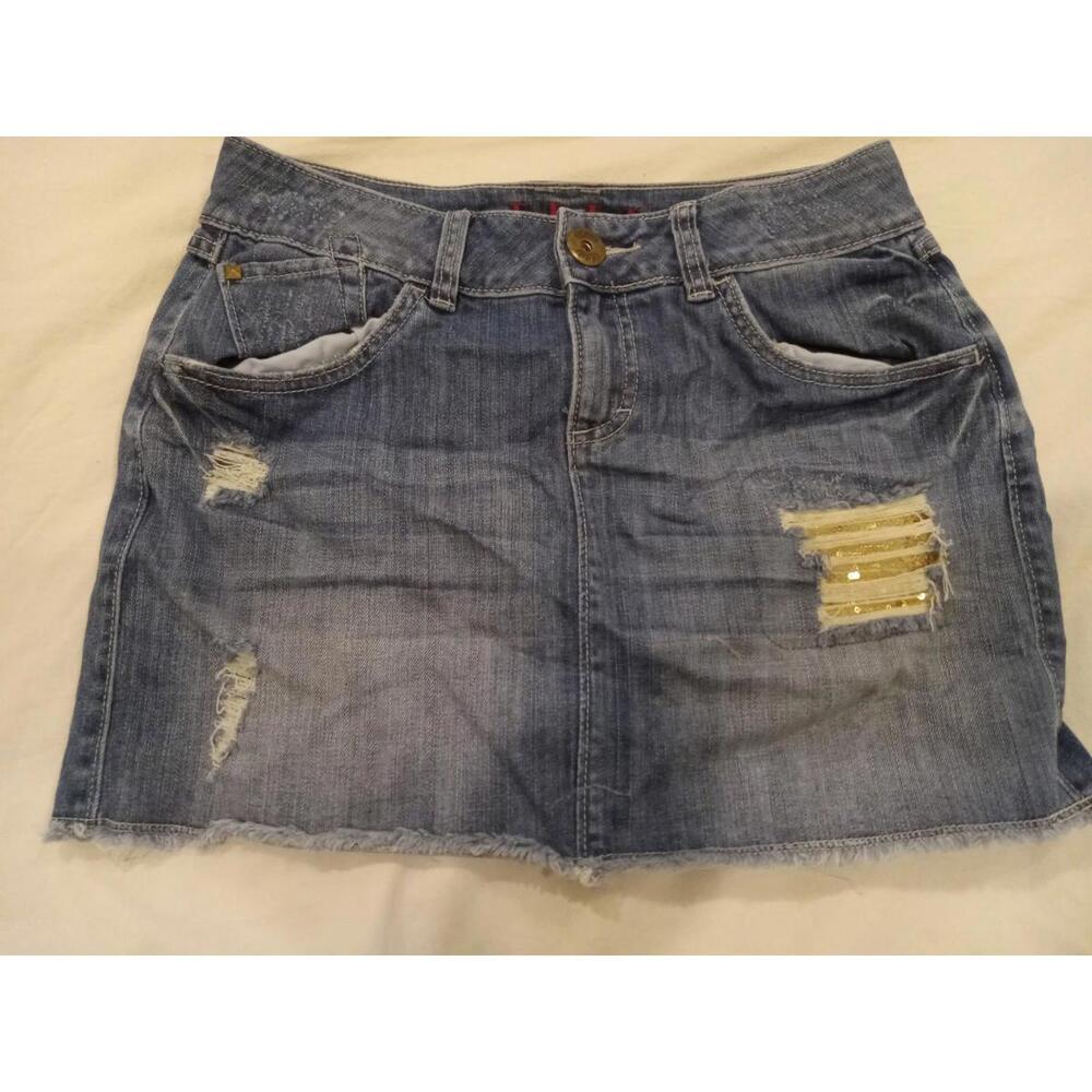 Vintage Y2K Elle Mini Skirt Size 2 Distressed Sequins Pockets Short School Girl